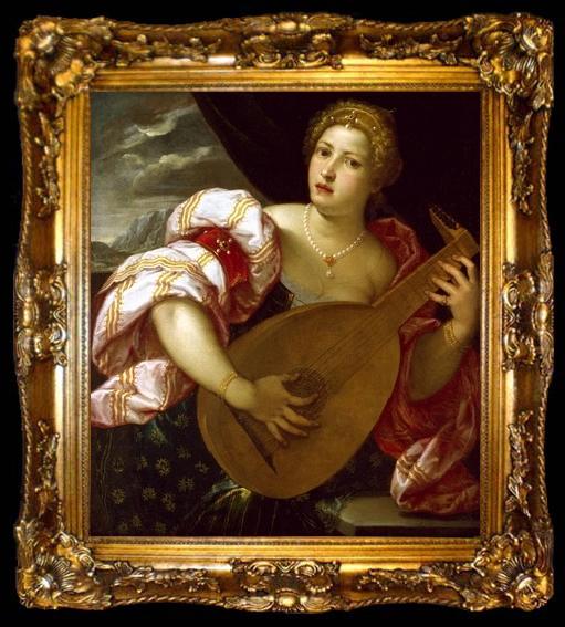 framed  MICHELI Parrasio Young Woman Playing a Lute, ta009-2